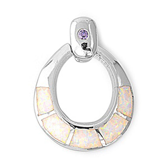 Simple Statement Ring Pendant White Simulated Opal .925 Sterling Silver Charm