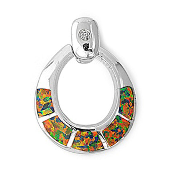 Elegant Statement Ring Pendant Mystic Simulated Opal .925 Sterling Silver Charm