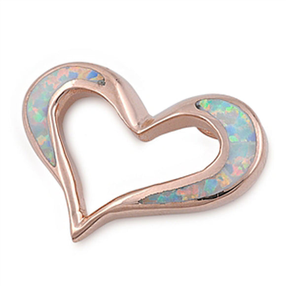 Wide Slider Heart Love White Simulated Opal Pendant .925 Sterling Silver Charm