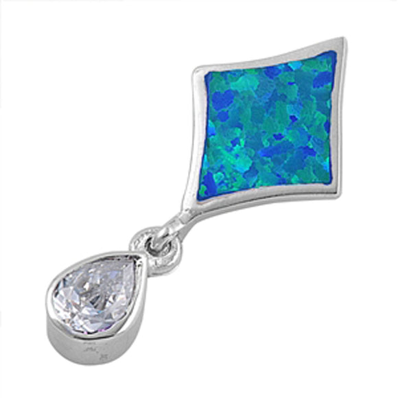 Sterling Silver Hanging Bold Teardrop Slider Pendant Clear Simulated CZ Charm