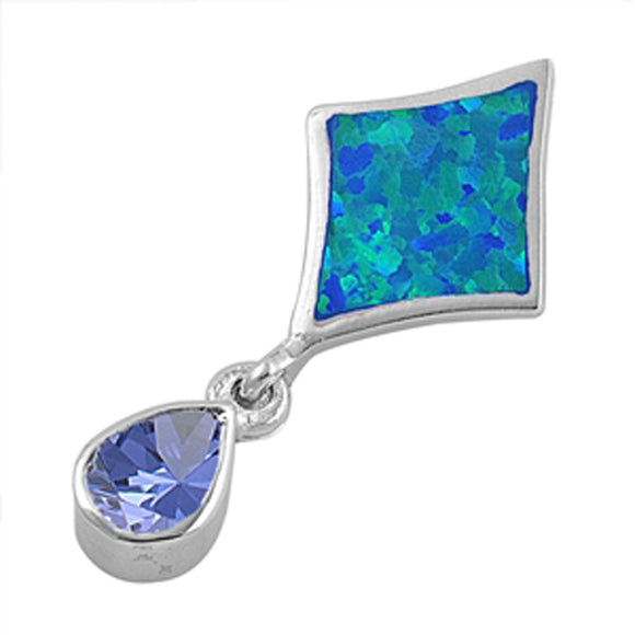 Sterling Silver Statement Dangling Slider Pendant Blue Simulated Sapphire Charm