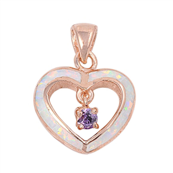 Romantic Open Heart Love Simulated Amethyst Pendant .925 Sterling Silver Charm