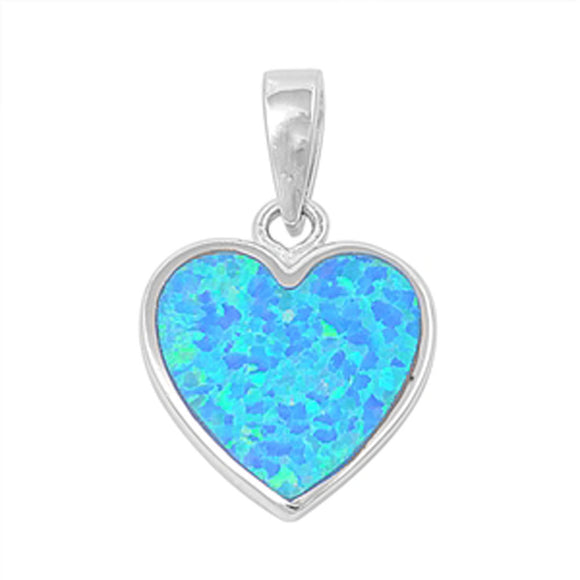 Sterling Silver Simple Elegant Promise Heart Pendant Blue Simulated Opal Charm