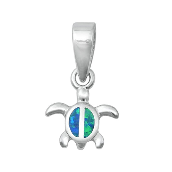 Tropical Turtle Pendant Blue Simulated Opal .925 Sterling Silver Ocean Charm