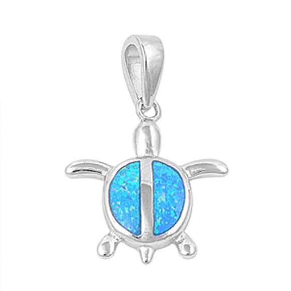 Simple Turtle Pendant Blue Simulated Opal .925 Sterling Silver Ocean Sea Charm