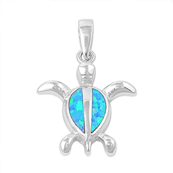 Tropical Geometric Turtle Pendant Blue Simulated Opal .925 Sterling Silver Charm