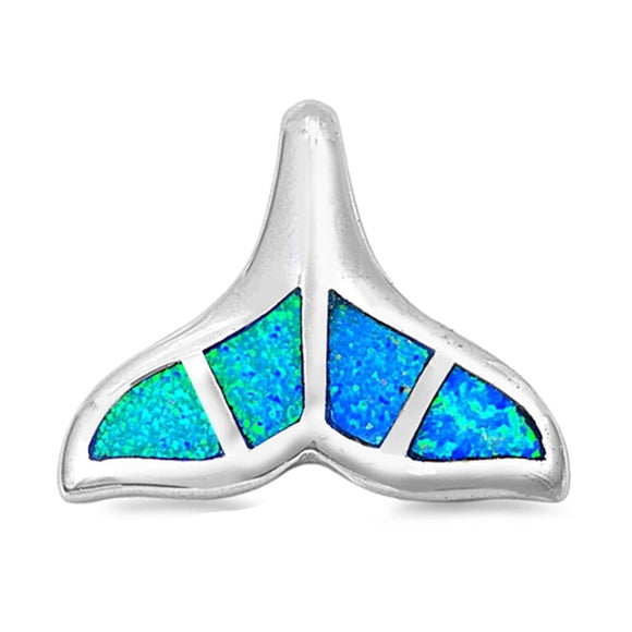 Geometric Whale Tail Pendant Blue Simulated Opal .925 Sterling Silver Sea Charm