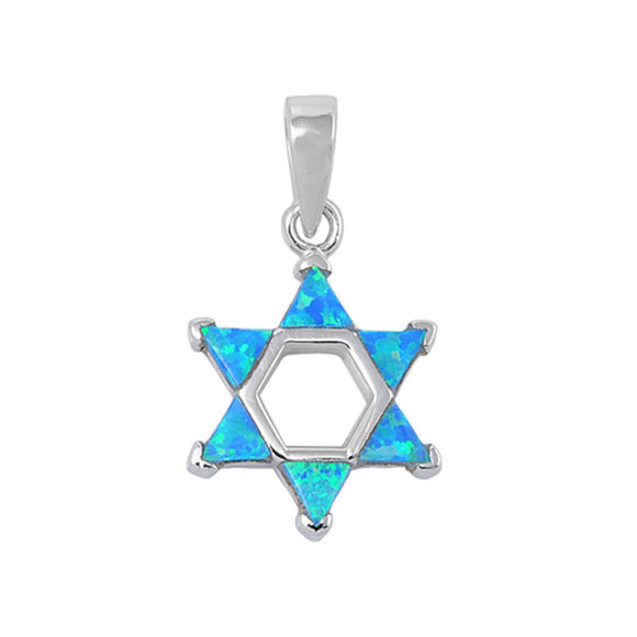 Star of David Pendant Blue Simulated Opal .925 Sterling Silver Jewish Charm