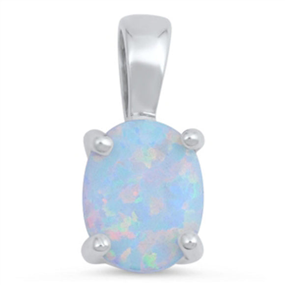 Classic Oval Pendant White Simulated Opal .925 Sterling Silver Simple Charm