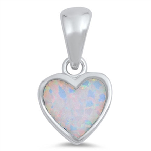Promise Heart Pendant White Simulated Opal .925 Sterling Silver Cute Tiny Charm