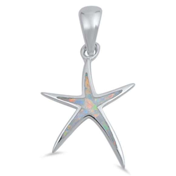 Elongated Star Pointed White Simulated Opal Pendant .925 Sterling Silver Charm