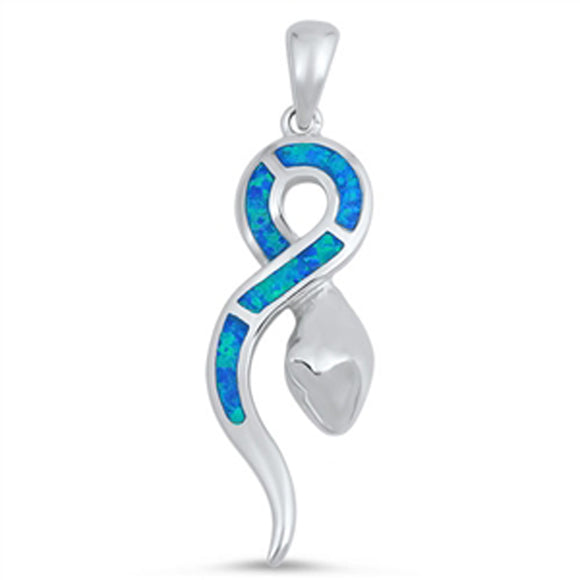 Sterling Silver Animal Snake Infinity Loop Pendant Blue Simulated Opal Charm