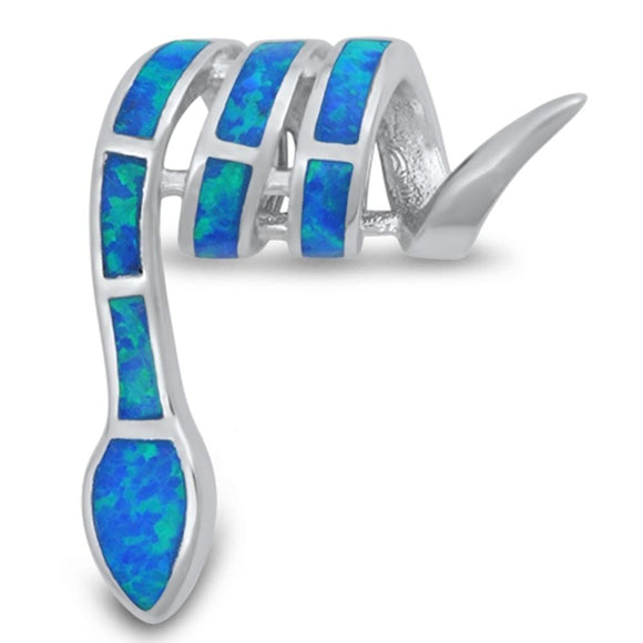 Loop Coiled Snake Slider Pendant Blue Simulated Opal .925 Sterling Silver Charm
