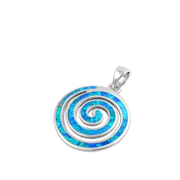Sterling Silver Blue Synthetic Opal Swirl Pendant Curl Spiral Artistic Charm 925