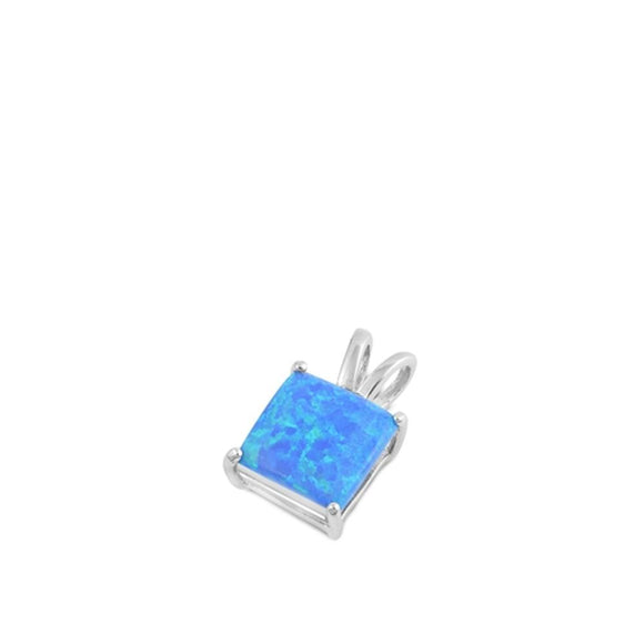 Sterling Silver Blue Synthetic Opal Square Pendant Classic Traditional Charm 925