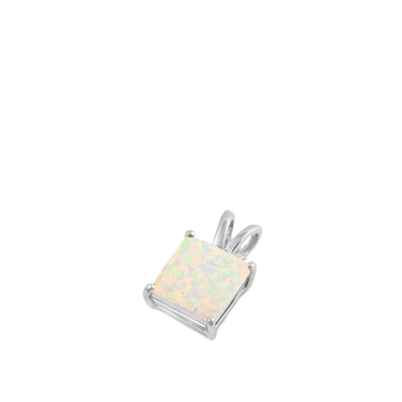 Sterling Silver White Synthetic Opal Square Pendant Simple Minimalist Charm 925