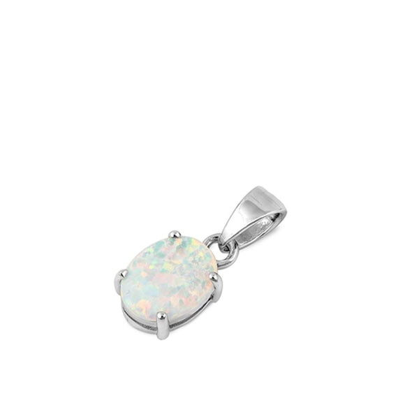 Sterling Silver White Synthetic Opal Pendant Oval Classic Traditional Charm 925