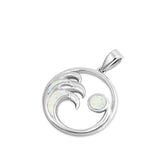 Sterling Silver White Synthetic Opal Ocean Wave Pendant Minimalist Open Charm