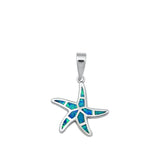 Sterling Silver Blue Synthetic Opal Starfish Swim Pendant Sea Star Charm 925 New