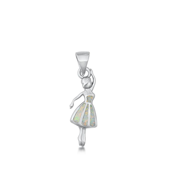 Sterling Silver White Synthetic Opal Ballerina Girl Pendant Ballet Dancer Charm