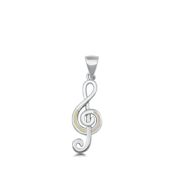 Sterling Silver White Synthetic Opal Treble Clef Pendant Music Note Charm 925