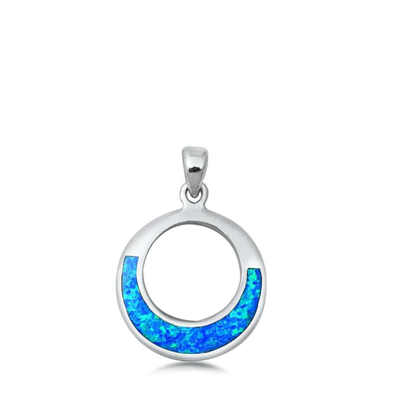 Sterling Silver Blue Synthetic Opal Modern Pendant Circle Hoop Open Round Charm