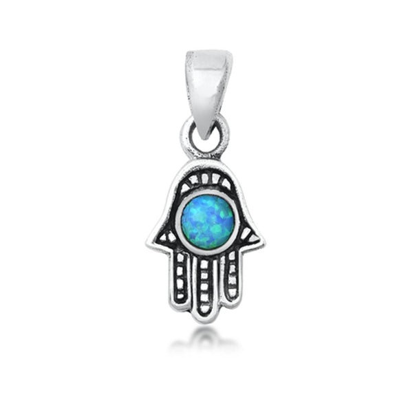 Sterling Silver Blue Synthetic Opal Bali Style Hamsa Pendant Hand of God Charm