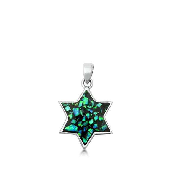 Sterling Silver Green Synthetic Opal Mosaic Star of David Pendant Jewish Charm