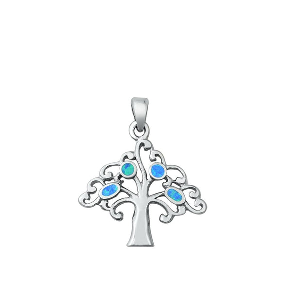 Sterling Silver Blue Synthetic Opal Cute Tree Pendant Branch Leaf Charm 925 New