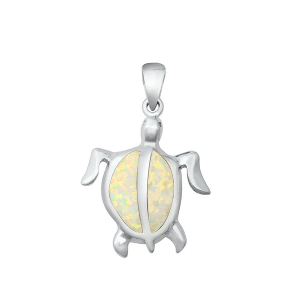 Sterling Silver White Synthetic Opal Cute Turtle Pendant Ocean Beach Charm 925