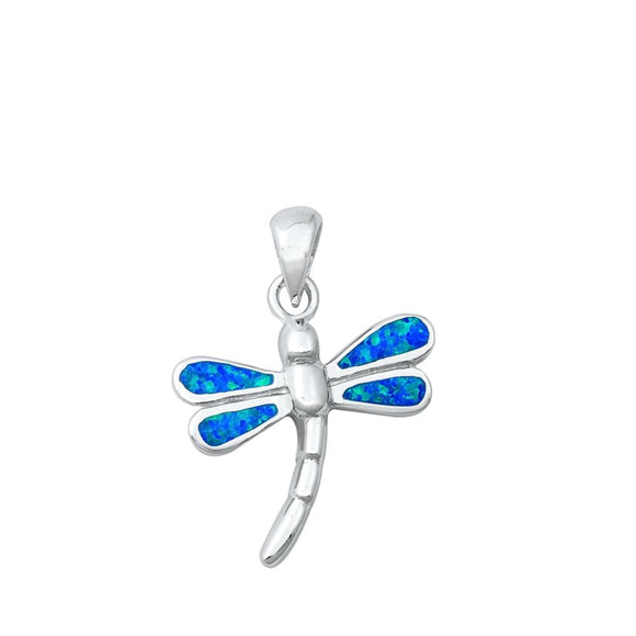 Sterling Silver Cute Blue Synthetic Opal Dragonfly Pendant Bug Insect Charm 925