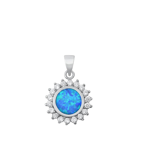 Sterling Silver Elegant Blue Synthetic Opal Sun Pendant Star Sunflower Charm 925