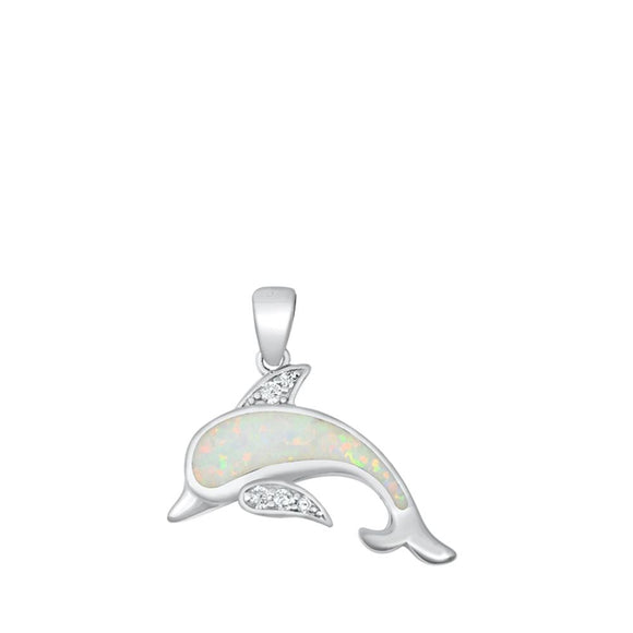 Sterling Silver White Synthetic Opal Dolphin Pendant Animal Ocean Beach Charm