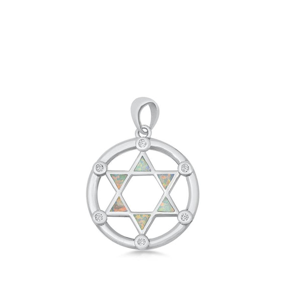 Sterling Silver White Synthetic Opal Star of David Hoop Pendant Jewish Charm 925