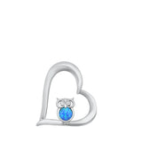 Sterling Silver Classic Blue Synthetic Opal Owl Pendant Love Heart Charm 925 New