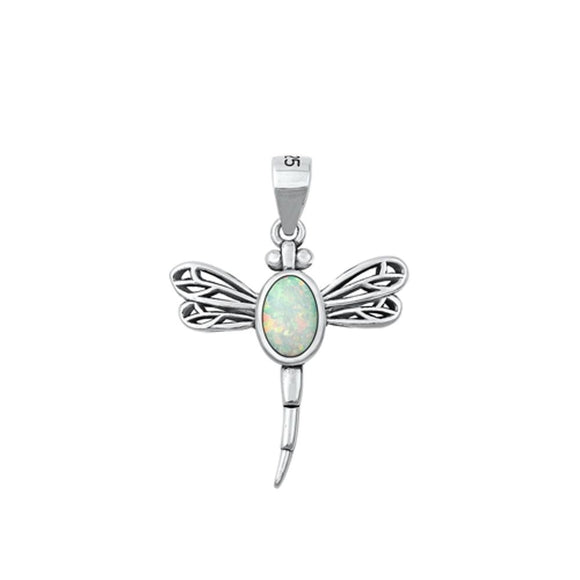 Sterling Silver Cute Unique White Opal Pendant Dragonfly Charm 925 New