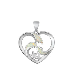 Sterling Silver Wholesale White Synthetic Opal Heart Pendant Wave Star Charm 925
