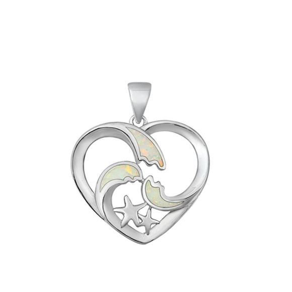 Sterling Silver Wholesale White Synthetic Opal Heart Pendant Wave Star Charm 925