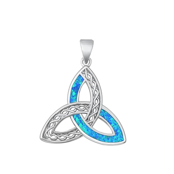 Sterling Silver Classic Celtic Triquetra Blue Synthetic Opal Pendant Cute Charm