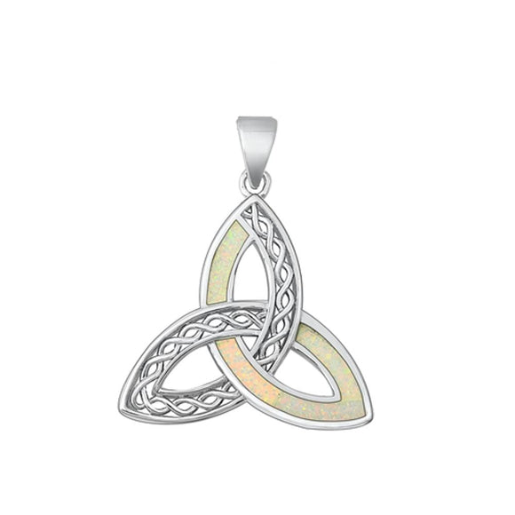Sterling Silver Wholesale Celtic Triquetra White Synthetic Opal Pendant Charm