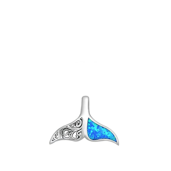 Sterling Silver Blue Synthetic Opal Whale Tail Pendant Fancy Beach Charm 925 New
