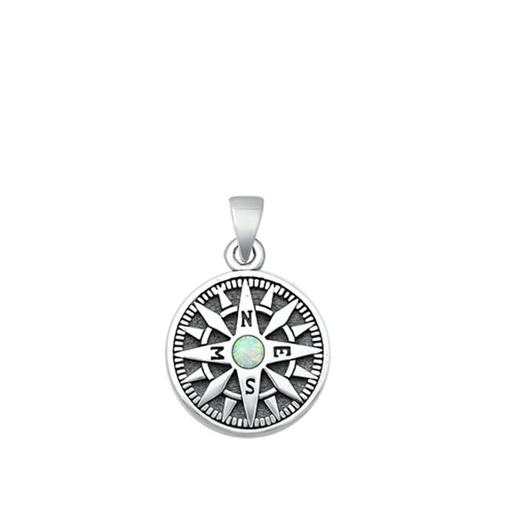Sterling Silver Unique White Synthetic Opal Pendant Compass Charm 925 New