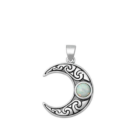 Sterling Silver Unique White Synthetic Opal Celtic Moon Pendant Love Charm 925