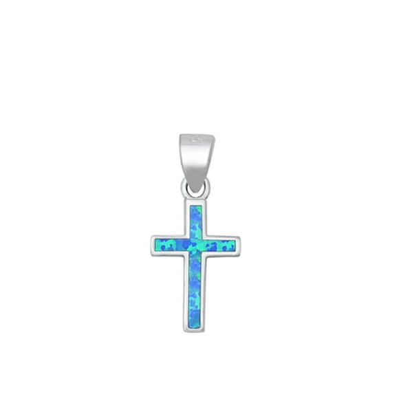 Sterling Silver Simple Blue Opal Cross High Polish Religious Pendant 925 New