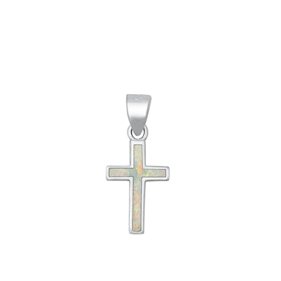 Sterling Silver Simple White Opal Cross High Polished Religious Pendant 925 New
