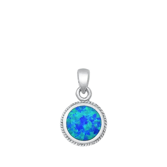 Sterling Silver Beautiful Blue Synthetic Lab Opal Pendant Simple Charm 925 New