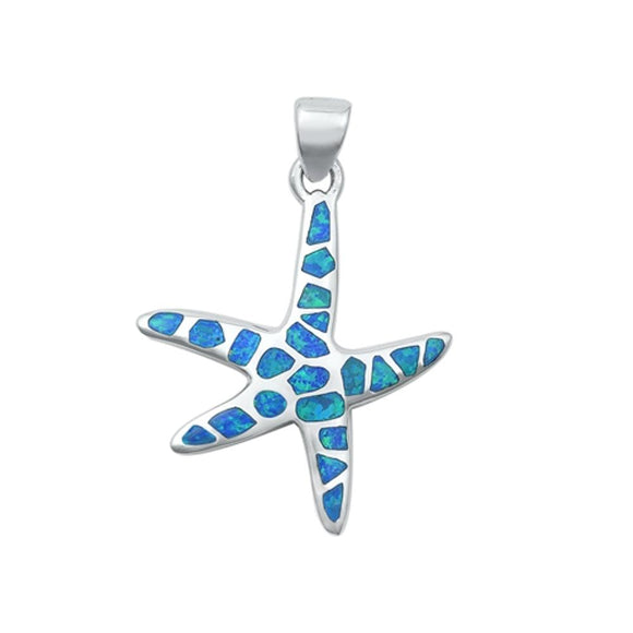 Sterling Silver Beautiful Blue Synthetic Opal Starfish Pendant Charm 925 New