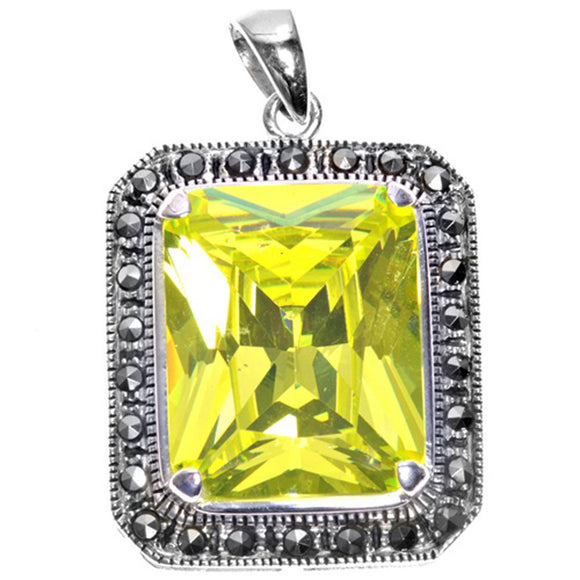 Frame Bali Style Rectangle Pendant Simulated Peridot .925 Sterling Silver Charm