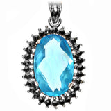 Fantasy Burst Oval Pendant Simulated Aquamarine .925 Sterling Silver Charm