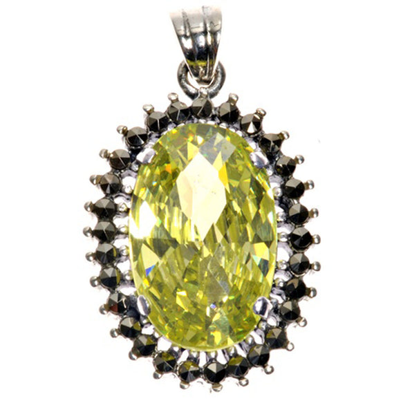 Ornate Burst Oval Pendant Yellow Simulated CZ .925 Sterling Silver Fancy Charm